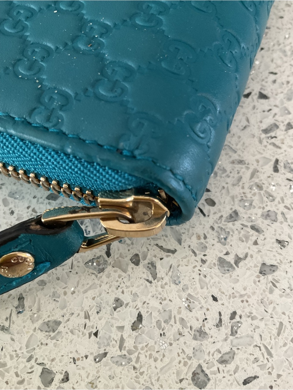 Gucci Guccissima Zip Around Teal Wallet - Picture 13 of 15